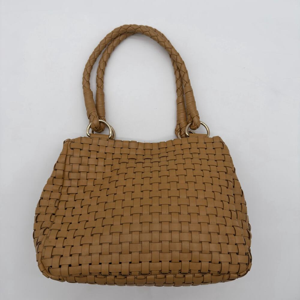 Nine West Vegan Leather Tan Basket Weave Vacation Casual Shoulder Bag